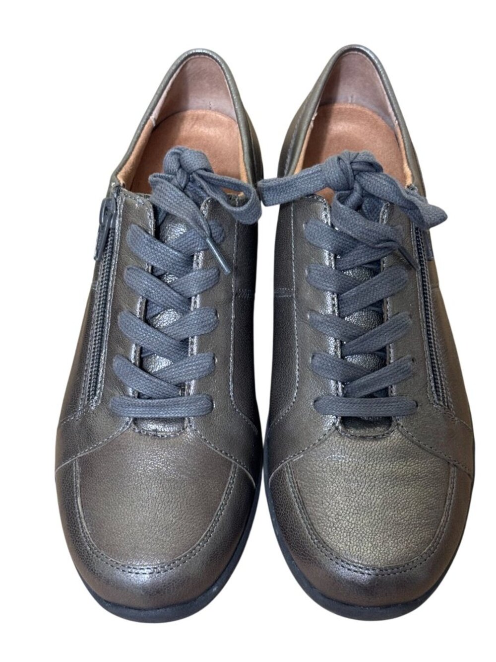 Vionic Abigail Metallic Sneakers Wms 8 Pewter Gray Lace-Up Side Zipper Comfort - Picture 2 of 12